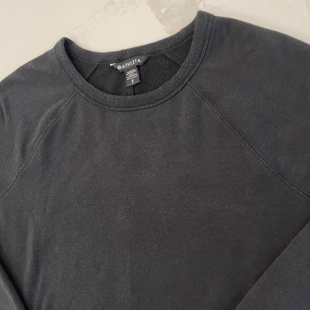 Athleta Coaster Luxe Recover Crewneck Sweatshirt Women's Small Petite Black Cozy - Picture 3 of 9